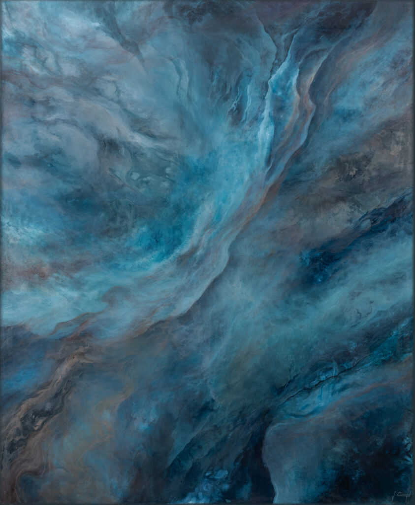 Abstraktes Gemälde. Glänzende Formen, die an Wasser erinnern.